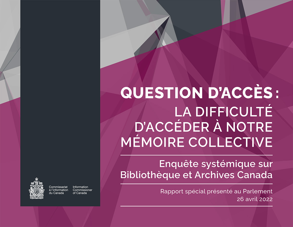 Couverture du rapport spécial sur Bibliothèque et Archives Canada
