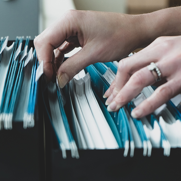 Papers in file cabinet